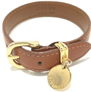 Prada Tan Leather Bracelet with Gold Accents